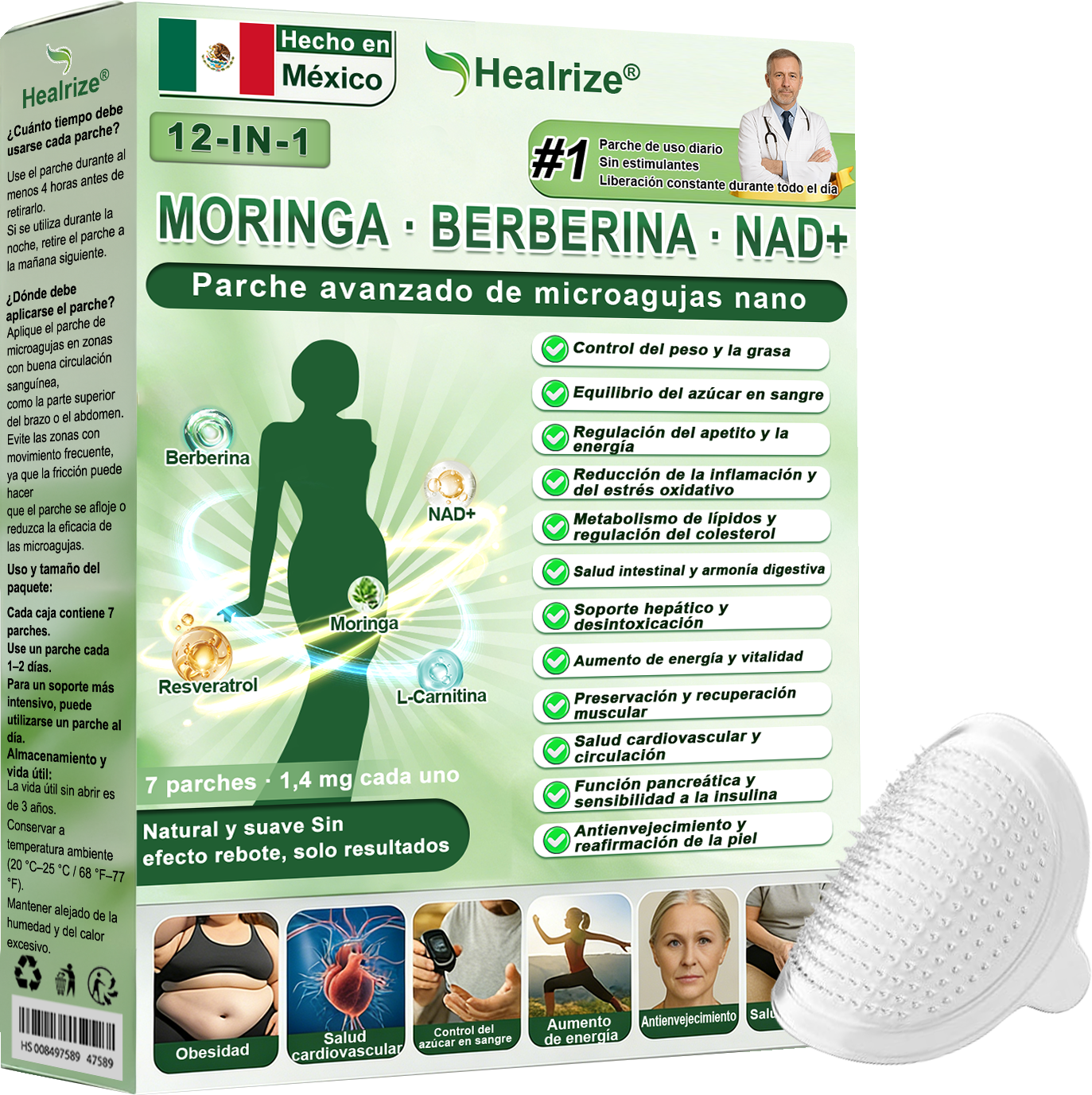 Tienda Oficial |  𝐻𝑒𝑎𝑙𝑟𝑖𝑧𝑒® 𝑴𝒐𝒓𝒊𝒏𝒈𝗮 · 𝐁𝐞𝐫𝐛𝐞𝐫𝐢𝐧𝐞 × 𝙉𝘼𝐃+ 𝟏2-en-1 𝗔𝗱𝘃𝗮𝗻𝗰𝗲𝗱 𝙉𝙖𝙣𝙤 𝙈𝙞𝙘𝙧𝙤𝙣𝙚𝙚𝐝𝐥𝐞 𝐏𝐚𝑡𝑐𝚑 🇲🇽 (Solo una vez al día, cambios visibles en 7 días) 🎖️ Para obesidad, piel flácida, diabetes, apnea del sueño, problemas articulares y más🎖️